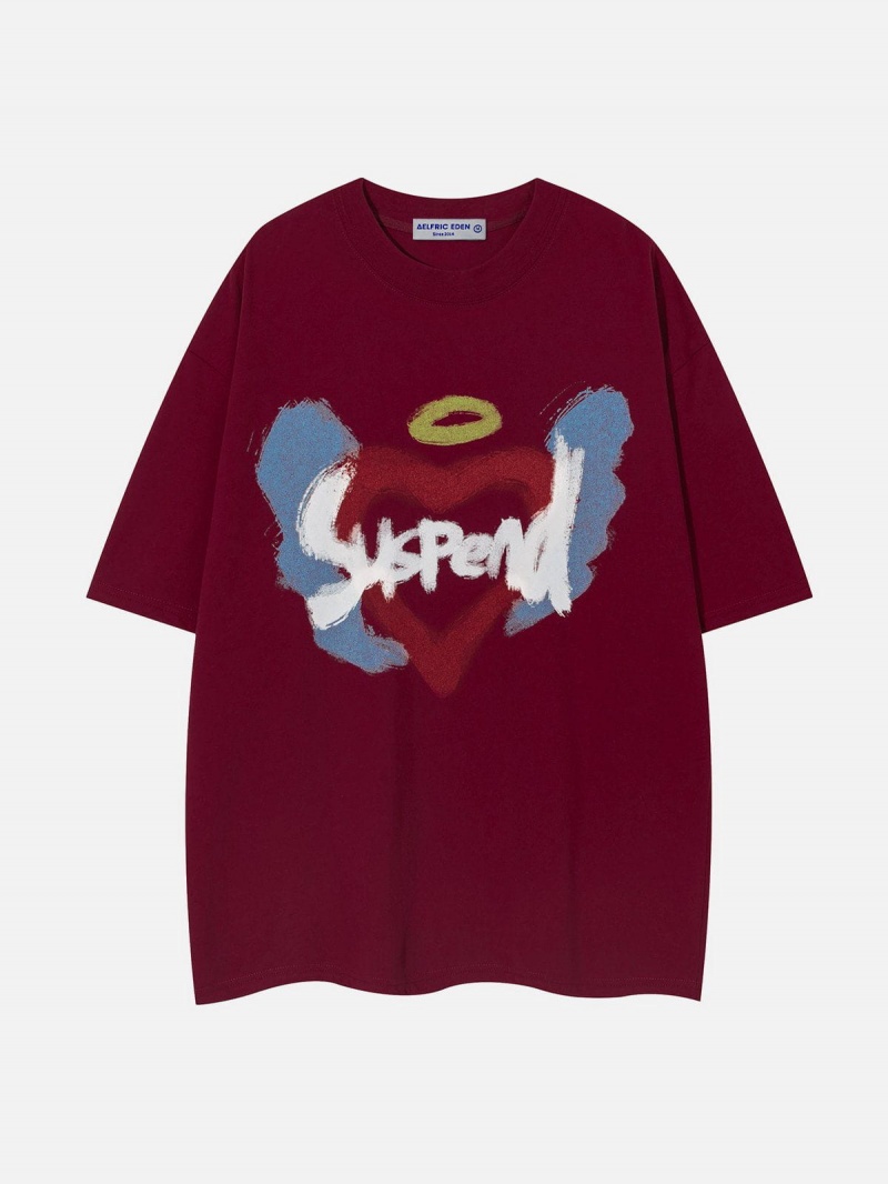 T Shirts Aelfric Eden Skeleton Heart Graffiti Tee Bordeaux | VCM-94932690